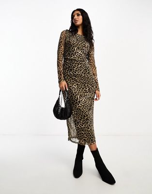 Mango maxi dress in leopard print-Brown
