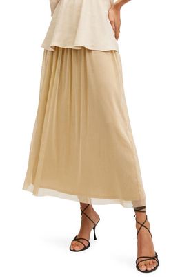 MANGO Metallic Tulle Midi Skirt in Gold