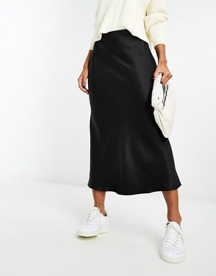 Mango midi satin skirt in black