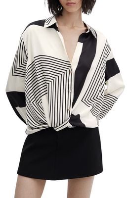 MANGO Mixed Stripe Twist Hem Button-Up Shirt in Ecru