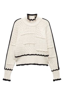 MANGO Mock Neck Cable Knit Sweater in Off White