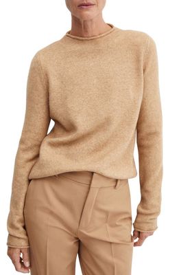 MANGO Mock Neck Sweater in Medium Brown