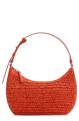 MANGO Natural Straw Shoulder Bag in Orange