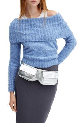 MANGO Off the Shoulder Sweater in Blue