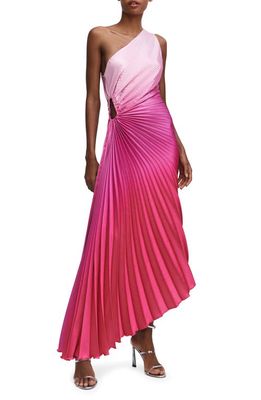 MANGO Ombré One-Shoulder Side Cutout Pleated Dress in Fuchsia