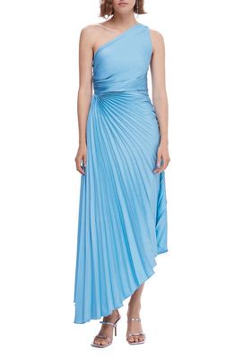 MANGO One-Shoulder Side Cutout Pleated Midi Dress in Sky Blue