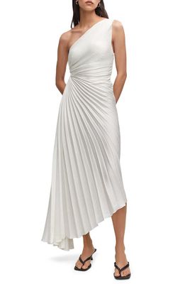MANGO One-Shoulder Side Cutout Pleated Midi Dress in White