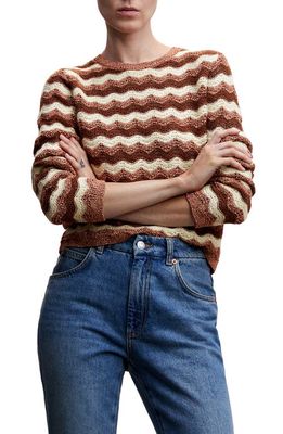 MANGO Open Stitch Metallic Sweater in Ecru