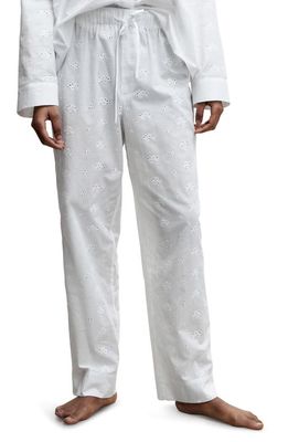 MANGO Openwork Detail Pajama Pants in Off White