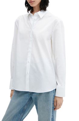 MANGO Oversize Cotton Blend Button-Up Shirt in Off White