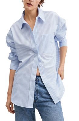 MANGO Oversize Cotton Button-Up Shirt in Sky Blue
