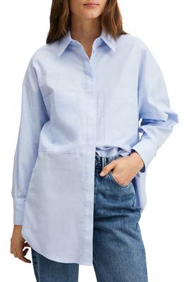 MANGO Oversize Cotton Shirt in Sky Blue
