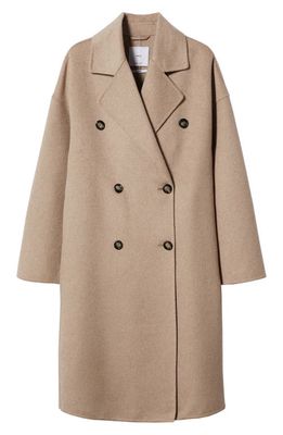 MANGO Oversize Double Breasted Wool Blend Coat in Medium Brown