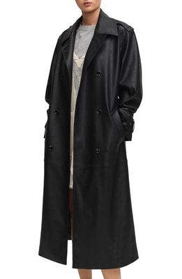 MANGO Oversize Faux Leather Trench Coat in Black