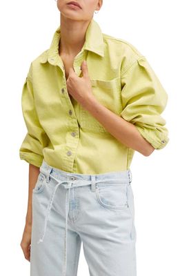 MANGO Oversize Nonstretch Denim Shirt in Lime