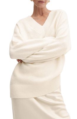 MANGO Oversize V-Neck Sweater in Ecru