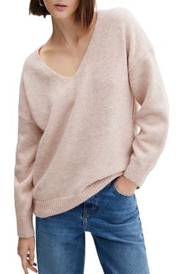 MANGO Oversize V-Neck Sweater in Pastel Pink