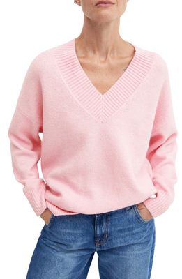 MANGO Oversize V-Neck Sweater in Pink