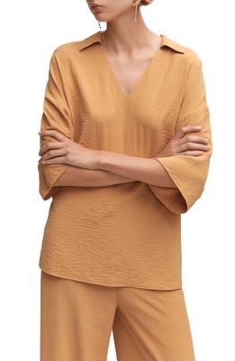 MANGO Oversize V-Neck Woven Tunic Top in Sand