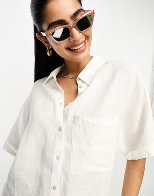 Mango oversized short sleeve shirt in white-Neutral