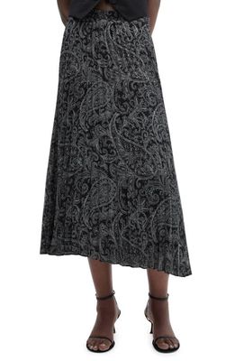 MANGO Paisley Pleated Midi Skirt in Black