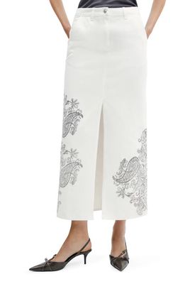 MANGO Paisley Print Denim Maxi Skirt in Off White