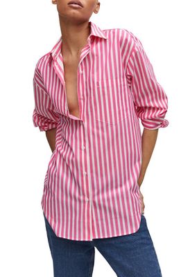 MANGO Patch Pocket Oversize Button-Up Shirt in Fuchsia
