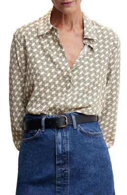 MANGO Patterned Long Sleeve Button-Up Shirt in Gold