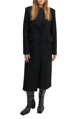 MANGO Peak Lapel Wool Blend Coat in Black