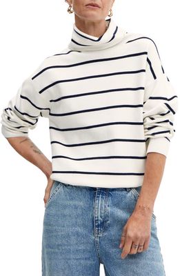 MANGO Perkins Stripe Oversize Sweater in Navy