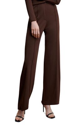 MANGO Pintuck Knit Straight Leg Trousers in Brown