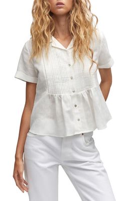 MANGO Pintuck Linen & Cotton Button-Up Shirt in Off White