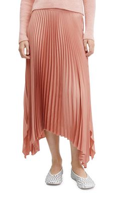 MANGO Pleated Asymmetric Hem Satin Skirt in Pastel Pink