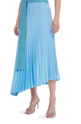 MANGO Pleated Asymmetric Hem Satin Skirt in Sky Blue