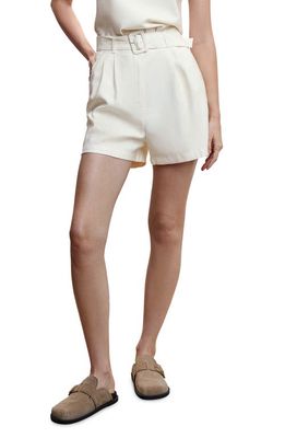 MANGO Pleated Belted Shorts in Off White