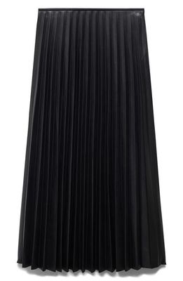 MANGO Pleated Faux Leather Midi Skirt in Black