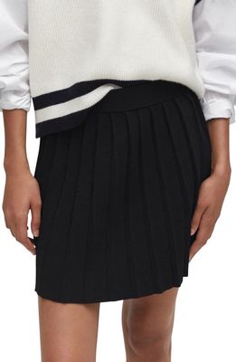 MANGO Pleated Knit Miniskirt in Black