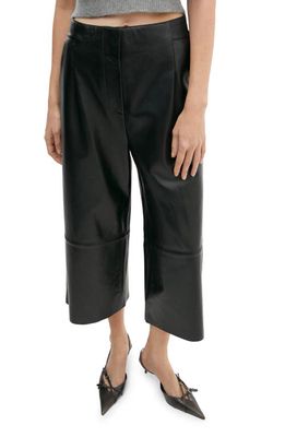 MANGO Pleated Leather Culottes in Black