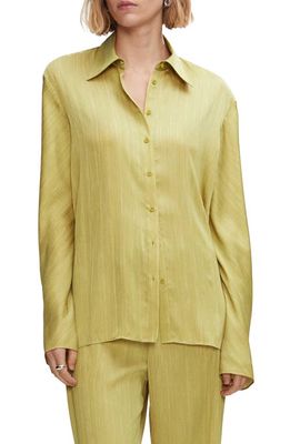MANGO Pleated Satin Button-Up Shirt in Lime