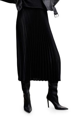 MANGO Pleated Satin Skirt in Black