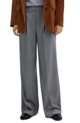 MANGO Pleated Wide Leg Pants in Grey