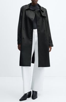 MANGO Polanapu Faux Leather Trench Coat in Black