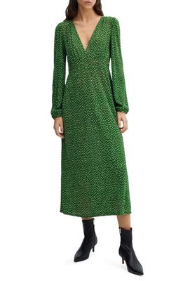 MANGO Polka Dot Long Sleeve Midi Dress in Green