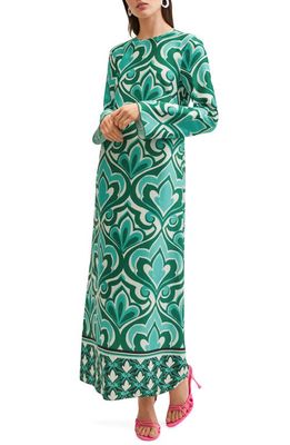 MANGO Print Cutout Long Sleeve Maxi Dress in Green