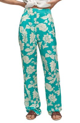 MANGO Print High Waist Straight Leg Pants in Turquoise