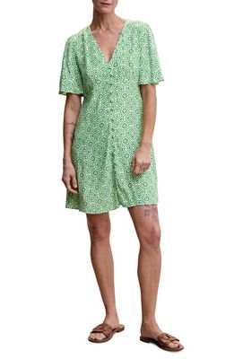MANGO Print Short Sleeve Dress in Green