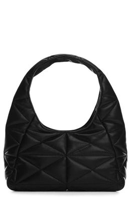 MANGO Quilted Faux Leather Hobo Bag in Black