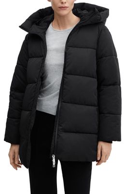 MANGO Quilted Hooded Puffer Jacket in Black