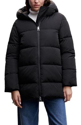 MANGO Quilted Water Repellent Hooded Jacket in Black