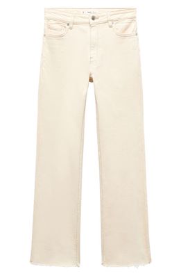 MANGO Raw Hem Crop Flare Jeans in Off White